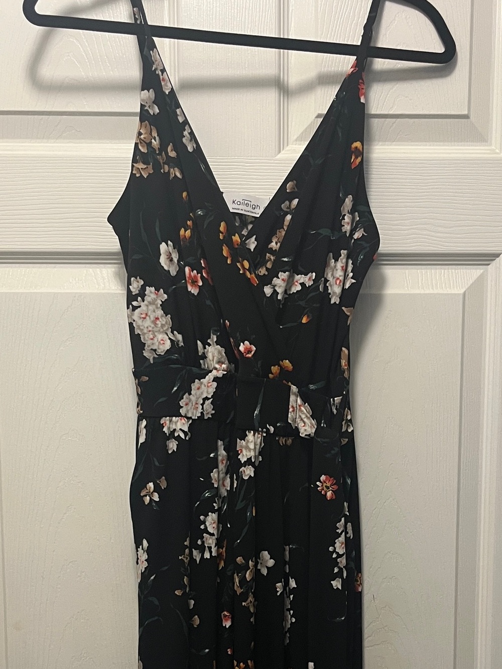 Kaileigh Black Floral Wrap Jumpsuit (capri) with V-Neck